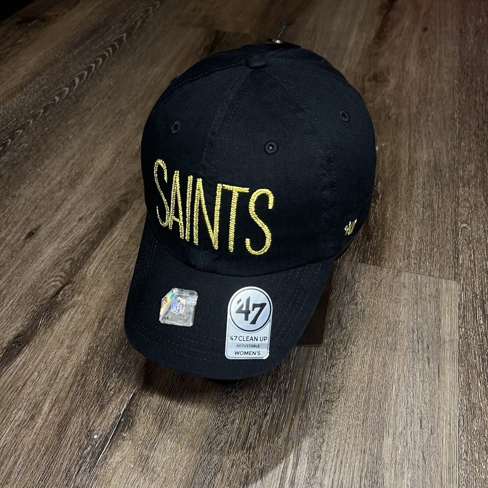 '47 New Orleans Saints Hat Women Black Gold Bling Rhinestone Dad Cap Adjustable